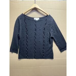 Grace Collection Silk Cashmere Beaded Sweater L Charcoal 3/4 Sleeve Knit Top